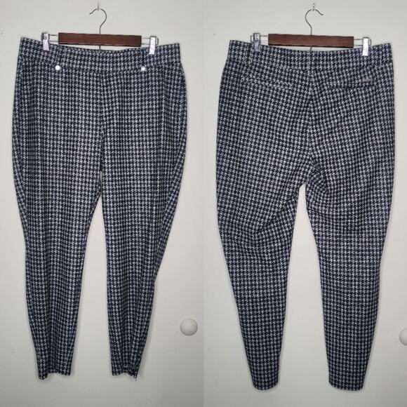 Michael Kors XL Black White Houndstooth Stretchy Ankle Pants Classic Preppy‎ - Picture 1 of 9